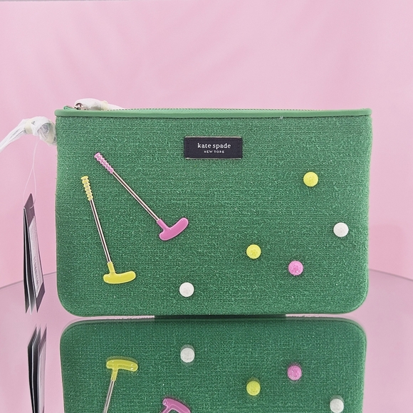 kate spade Handbags - Kate Spade Wristlet Green Multi Tee Time Embellished Astroturf Purse Golf Balls